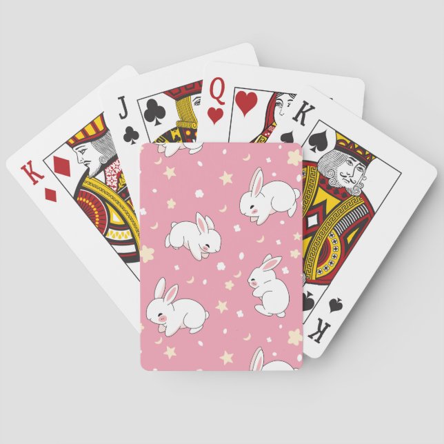 Söt rosa Kawaii Kanin Teckning Casinokort (Baksidan)