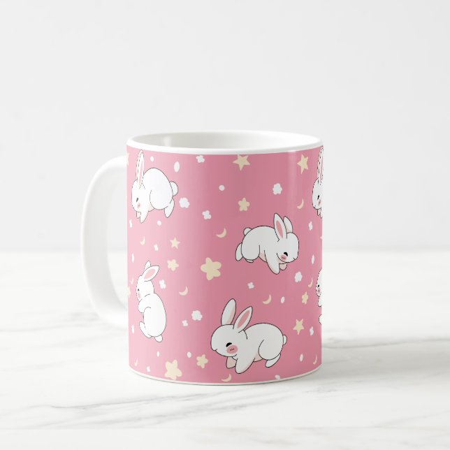 Söt rosa Kawaii Kanin Teckning Kaffemugg (Framsida vänster)