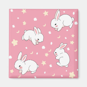 Söt rosa Kawaii Kanin Teckning Magnet