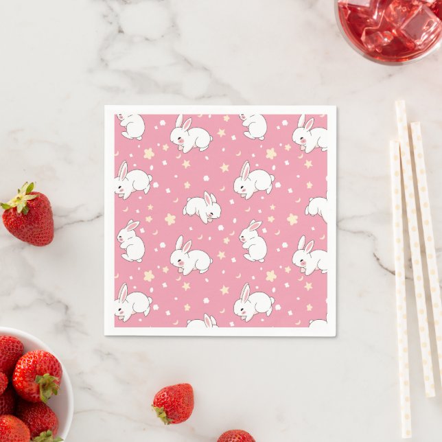 Söt Rosa Kawaii Kanin Teckning Pappersservett (Insitu)