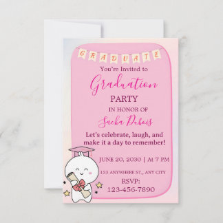 Söt Rosa Kawaii Karaktär Examen Fest Inbjudan
