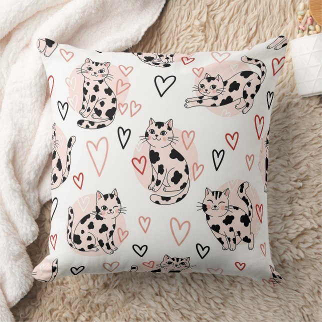 Söt Rosa Kawaii Katter & Hjärtan Mönster (4) Kudde (Filt)