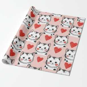 Söt Rosa Kawaii Katter & Hjärtan Mönster (8) Presentpapper