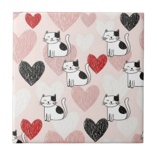 Söt Rosa Kawaii Katter & Hjärtan Mönster (9) Kakelplatta