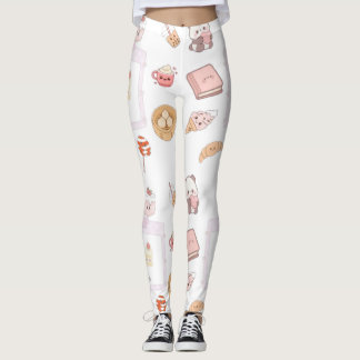 Söt Rosa Kawaii Söta Gods Efterrät Design Leggings