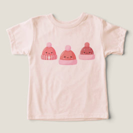 Söt Rosa Kawaii Vintermössa Leende Tecknad Småbarn T Shirt