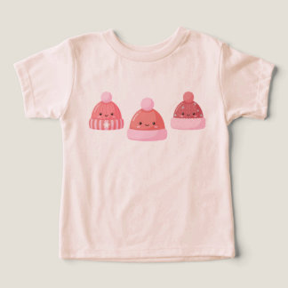 Söt Rosa Kawaii Vintermössa Leende Tecknad Småbarn T Shirt