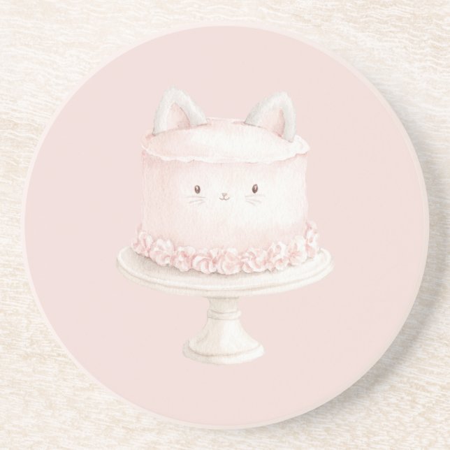 Söt Rosa Kitty Katt Kaka Meow Underlägg (Framsidan)