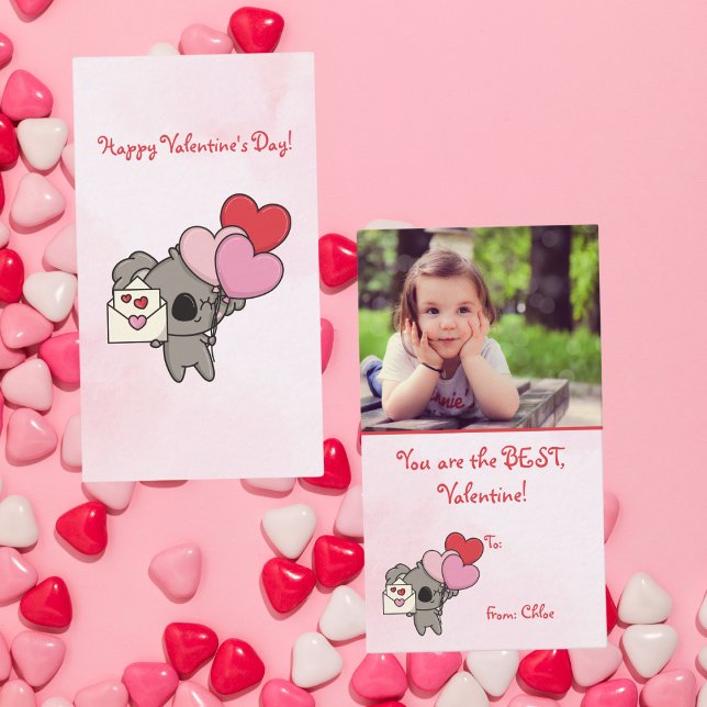 Söt Rosa Koala Foto Barn Klassrum Alla hjärtans da Anteckningskort (Skapare uppladdad)
