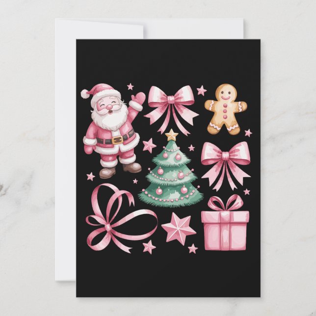Söt Rosa Kokett Slöja Tomte Julgran Jul Julkort (Framsida)