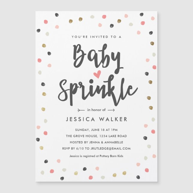 Söt Rosa Konfetti Baby Sprinkle Inbjudan (Framsida)