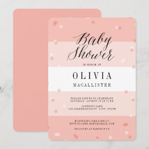 Söt Rosa Konfetti Ränder Flick Baby Shower Inbjuda Inbjudningar