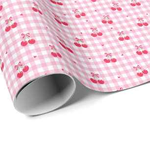 Söt rosa körsbärsrandig tryckt presentpapperrulle presentpapper