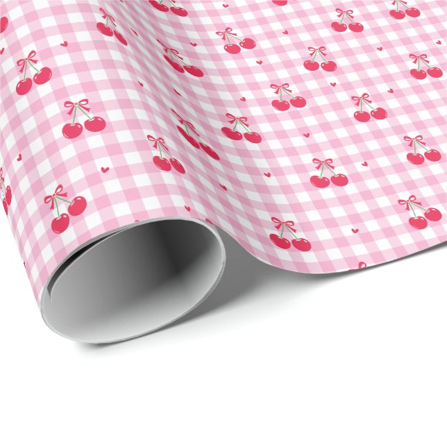 Söt rosa körsbärsrandig tryckt presentpapperrulle presentpapper (Rullad Hörn)