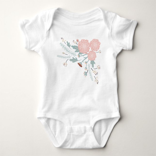 Söt Rosa Kräm Blå Blommig  T Shirt (Cute Pink Cream Blue Floral Baby Bodysuit from Studio Posies. )