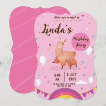 Söt rosa Lama Birthday-inbjudan
