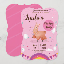 Söt rosa Lama Birthday-inbjudan