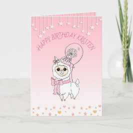 Söt Rosa Lama Flickas Personliga Glad Födelsedag Kort