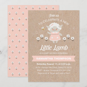 Söt Rosa Lamm Baby Girl Shower Inbjudningar