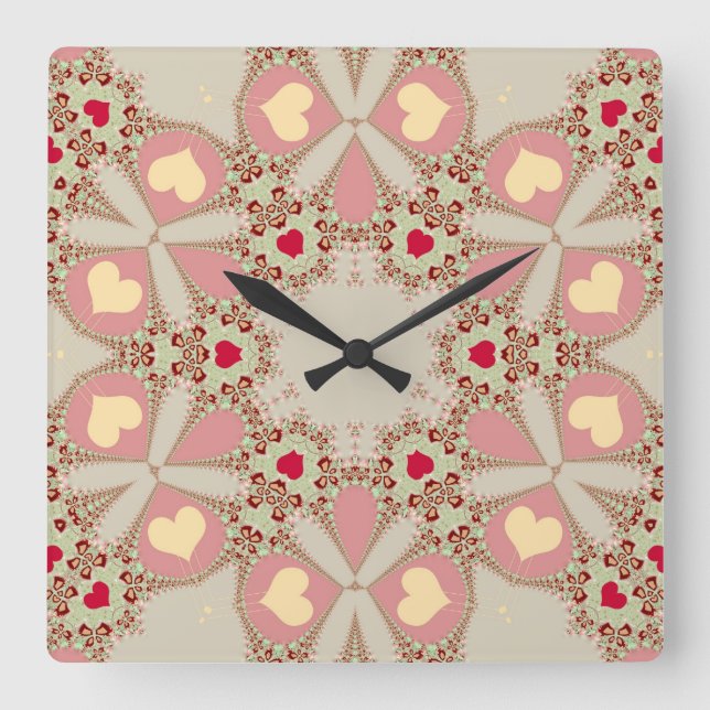 Söt Rosa Land Hearts Wall Clock Fyrkantig Klocka (Framsida)