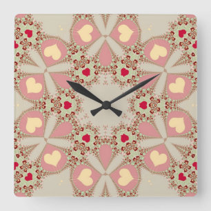 Söt Rosa Land Hearts Wall Clock Fyrkantig Klocka