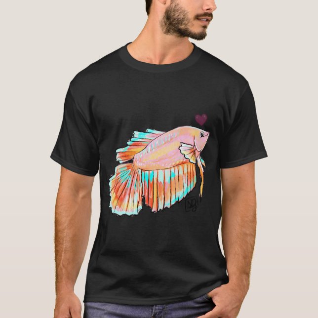 Söt rosa långfenad kampfisk t shirt (Framsida)