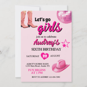 Söt Rosa Låt oss Go Girls Western Birthday Inbjudningar