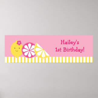Söt Rosa Lemonade Birthday Banner-skylt Poster