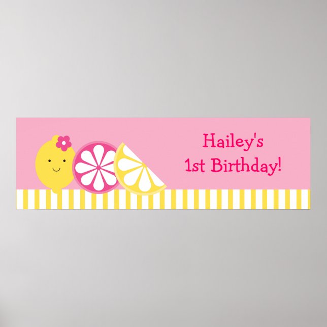 Söt Rosa Lemonade Birthday Banner-skylt Poster (Framsidan)