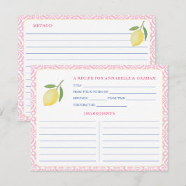 Söt Rosa Lemons Möhippa Recept Card Inbjudningar