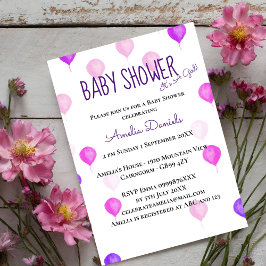 Söt Rosa Lila Ballon Baby Shower-inbjudan för baby Inbjudningar
