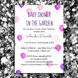 Söt Rosa Lila Ballon Baby Shower-inbjudan för baby Inbjudningar