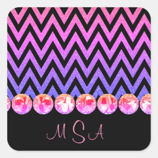 Söt Rosa Lila Bling Glam Chevron Monogram Fyrkantigt Klistermärke