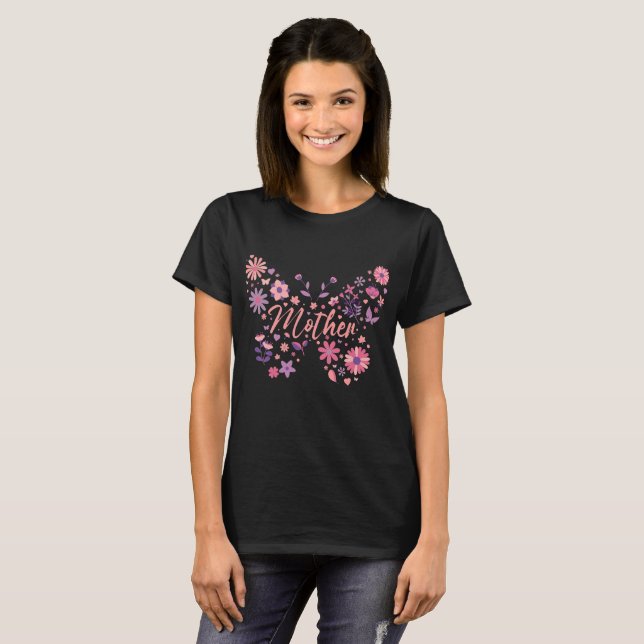 Söt rosa & lila blomma Mamma  T Shirt (Hel framsida)
