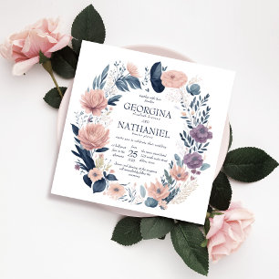 Söt Rosa Lila Blommigt Foliage Bröllop Inbjudningar