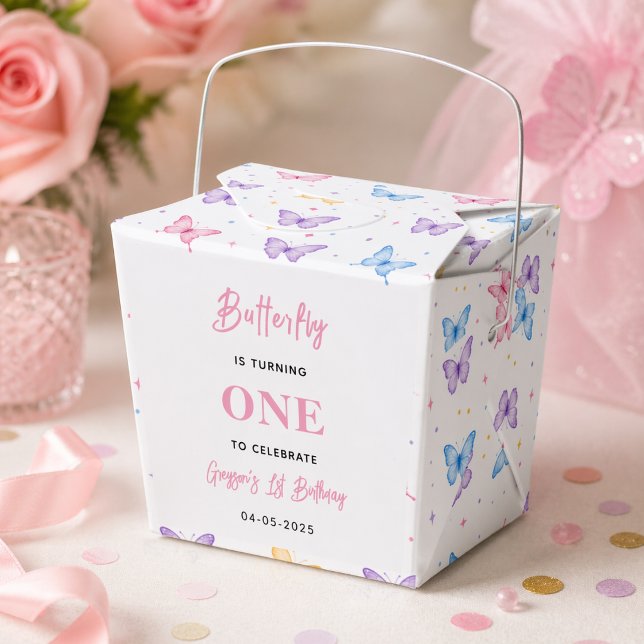 Söt Rosa Lila Fjäril 1-års Födelsedag för Flickor Presentaskar (Cute Pink Purple Butterfly 1st Birthday for Girls Favor Boxes
)
