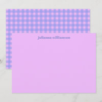 Söt rosa lila gingham personlig brevpapper