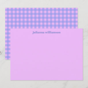 Söt rosa lila gingham personlig brevpapper anteckningskort