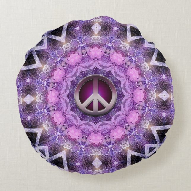 Söt Rosa Lila Mandala Peace Circle Rund Kudde (Baksidan)