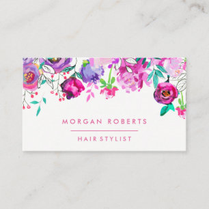 Söt Rosa Lila Mint Blommigt Vattenfärg Visitkort
