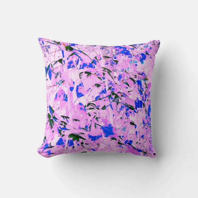 Söt Rosa Lilac Blue Leafy Mönster Kudde (Framsida)