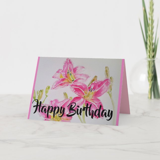 Söt Rosa Lily Birthday Card Kort (Framsida)