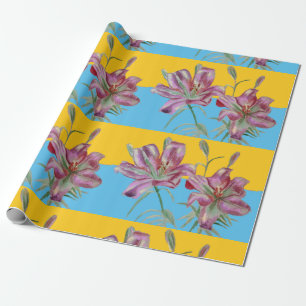 Söt Rosa Lily Flower Blommigt Lilies Watercolor Presentpapper