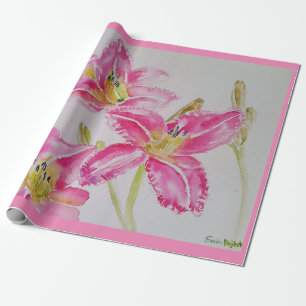 Söt Rosa Lily Flower Blommigt Vattenfärg Presentpapper