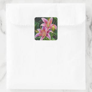 Söt Rosa Lily Flowers Stickers Fyrkantigt Klistermärke