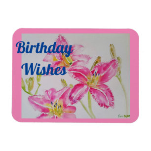 Söt Rosa Lily Watercolor Birthday Magnet
