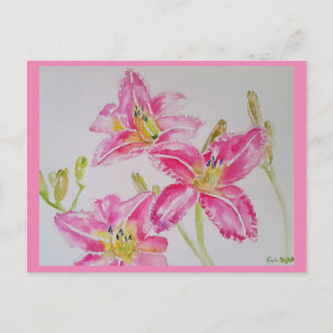 Söt Rosa Lily Watercolor Birthday vykort