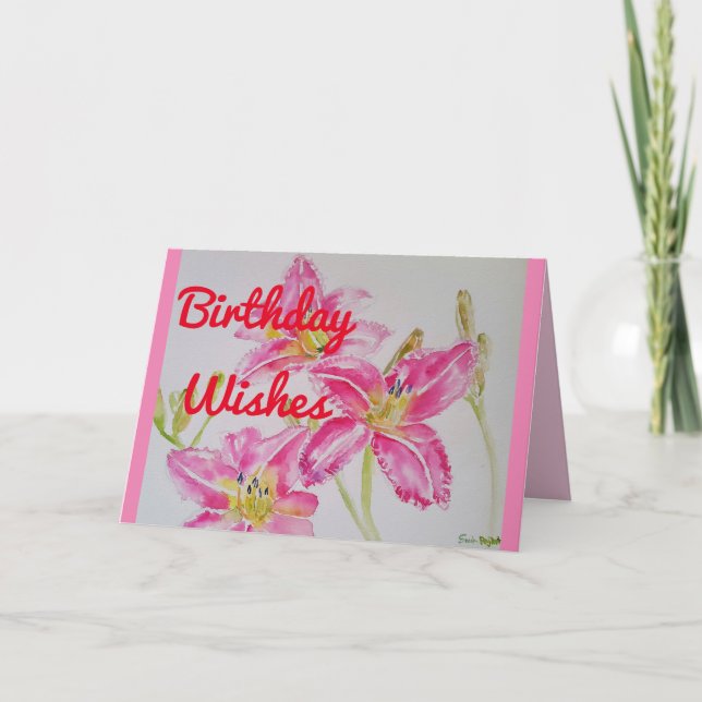 Söt Rosa Lily Watercolor blommigt Birthday Card Kort (Framsida)
