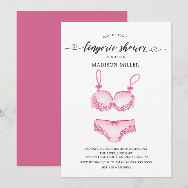 Söt Rosa Lingerie Möhippa Inbjudningar (Fram/baksida)