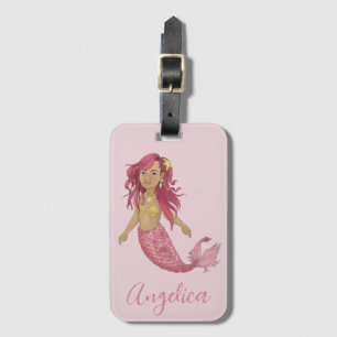 Söt Rosa liten Sjöjungfru under Sea Namn Bagagebricka